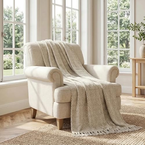 Americanflat 50x60 Throw Blanket - Soft and Breathable Cotton Throw Blanket for Couch, Bed, Chair - Decorative Blankets Perfect for Home, Office, or Outdoor Use - Cream and Beige Zig Zag Design - color: Cream Beige Zig Zag