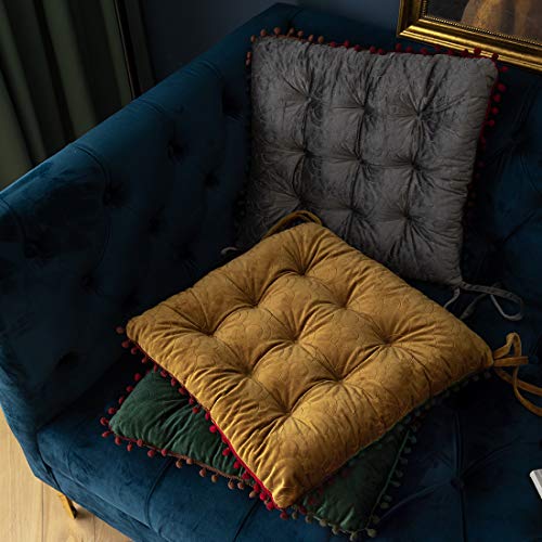 vctops Velvet Soft Square Chair Pad with Ties Cute Gradient Pom Pom Indoor Dining Chairs Cushion (Yellow, 16" x 16") - color: Yellow, style: 16 Inch x 16 Inch