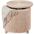 Best Choice Products 17" Round Storage Ottoman W/Lid, Handwoven Water Hyacinth Footstool, Footrest w/Wooden Legs, Accent Side Table, Storage Container, Plant Stand - Whitewash - color: Whitewash