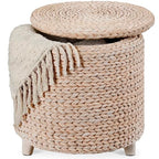 Best Choice Products 17" Round Storage Ottoman W/Lid, Handwoven Water Hyacinth Footstool, Footrest w/Wooden Legs, Accent Side Table, Storage Container, Plant Stand - Whitewash - color: Whitewash