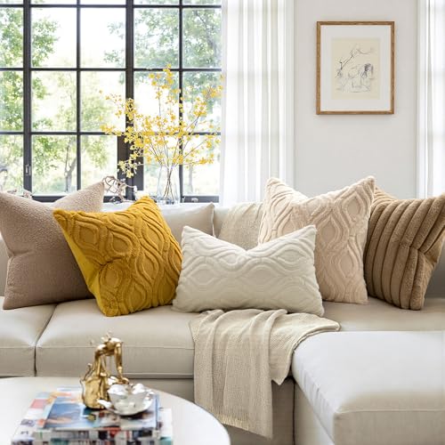 MIULEE Summer Mustard Yellow Throw Pillow Covers 18x18 Inch, Soft Plush Faux Wool Solid Couch Pillows Set of 2, Decorative Farmhouse Boho Cushion Covers for Sofa Living Room Bed Home Decor - color: Mustard Yellow, size: 18" x 18" (Pack of 2)