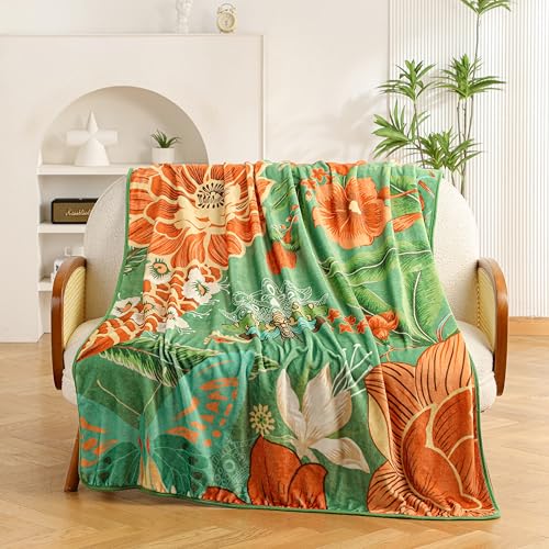 Tyrot Sage Green Boho Floral Flannel Fleece Twin Blanket – Soft, Warm & Lightweight Fuzzy Blanket for Couch, Bed, or Sofa Decor, Cute Botanical Design Throw for Men Women & Girls, 60''x80'' - color: Sage Bloom, size: Twin(60''x80'')