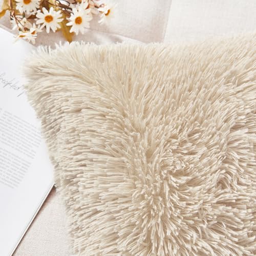 NordECO HOME Luxury Soft Faux Fur Fleece Cushion Cover Pillowcase Decorative Throw Pillows Covers, No Pillow Insert, 16" x 16" Inch, Beige, 2 Pack - color: D-beige, size: 16" x 16" (Pack of 2)