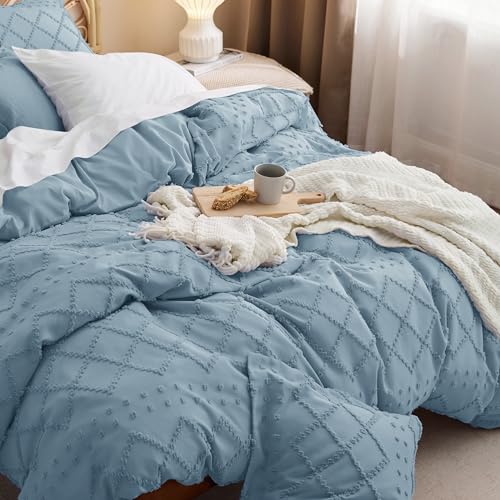 Bedsure Boho Duvet Cover King Size, Mineral Blue Breathable & Soft Boho Bedding, Machine Washable Comforter Cover for All Seasons, Includes 1 Duvet Cover 104"x90" with 2 Pillow Shams & Zipper Closure - color: 09 - Mineral Blue(no Comforter), size: King (1
