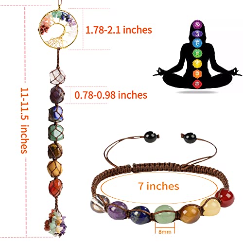 1 Set of Tree of Life Ornament and 7 Chakra Bracelet Healing Crystals Feng Shui Hanging Ornament 7 Chakra Wall Ornament