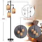 QIYIZM Floor Lamp for Living Room,Bedroom,3-Lights Boho Rattan Tree Floor Lights,Industrial Black Farmhouse Standing Lamp Wicker Rustic Tall Lamp,Woven Bamboo LampShade Floor Lamps Bohemian - size: 20-Floor Lamp