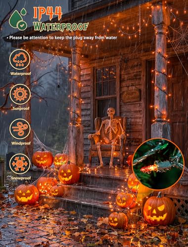Hopolon Orange Halloween Lights, 50 Count Incandescent Mini String Light, Connectable 13 FT Green Wire Christmas Lights Plug in for Indoor Outdoor Halloween Party, Fall, Thanksgiving Decor, Orange - color: Orange,Green Wire, size: 1PACK, 50 count