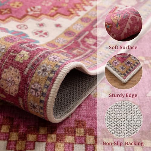 Ciicool Small Area Rug, 2x3ft Boho Rug, Ultra Soft Entry Rugs for Entryway, Non-Slip Washable Rugs Oriental Low-Pile Indoor Mat Floor Carpet for Entrance Bedroom Kitchen Bathroom Foyer Decor - color: Fuchsia, size: 2' X 3' (Rectangular)