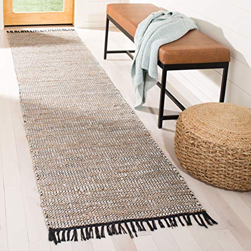 SAFAVIEH Vintage Leather Collection Accent Rug - 2'3" x 4', Silver, Handmade Boho Fringe Leather & Jute, Ideal for High Traffic Areas in Entryway, Living Room, Bedroom (VTL203G) - color: Silver, size: 2'3" x 4' (Rectangular)