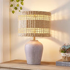 Maxax 21" Boho Table Lamp for Bedroom, Farmhouse Ceramic Bedside Lamp with Woven Rattan Shade, 3 Way Dimmable Coastal Rattan Bedroom Lamp for Nightstand Office Home - color: Dark gray