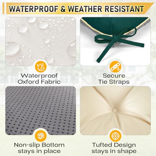 4 Pack 19x19 Inch Shredded Foam Chair Cushions with Straps - All-Season Seat Pads for Indoor/Outdoor Dining, Office, Patio, Kitchen Chairs (Green, 19 INCH × 19 INCH) - color: Green