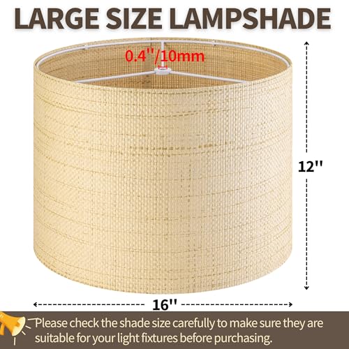 GO&SO Large Drum Lamp Shades Woven Lampshades Barrel Shape, 16" L x 12" H (E26 Spider),Farmhouse Lampshades For Floor Lamps & Table Lamps, Hand Crafted Replacement Lamp Shade, Easy Assembly Required - color: Hand-woven fabric, size: 16*16*12IN-1PC