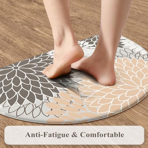 KIMODE Half Circle Kitchen Mats for Floor Cushioned Anti Fatigue,Semi Round Boho Kitchen Rug Non Slip,Waterproof Memory Foam Mat Carpet Decor for Sink Laundry Bathroom,Pink - color: Pink/Grey, size: 28" x 18" (1 PC)--0.47 inches