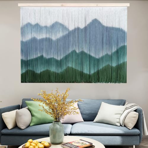 laddawan Extra Large Boho Wall Decor For Bedroom Macrame Wall Hanging Dip-Dyed Tapestry Modern Wooden Home Wall Art For Living room (Green2) - color: Green2