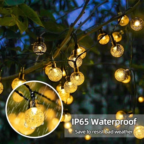 Solar String Lights, Small Crystal Ball ，Outdoor String Light 60 LED 40ft 8 Lighting Modes Waterproof Solar Powered Patio Solar Light for Garden Yard Porch Wedding Party Decor (Warm White) - color: Warm White