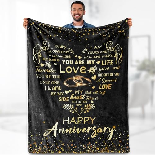Aimego Wedding Anniversary Blanket Gifts for Women Wife from Husband Christmas Romantic Valentines Mothers Day Bedroom Living Room Decor Soft Cozy Bed Couch Blanket 50"x60" - color: Anniversary