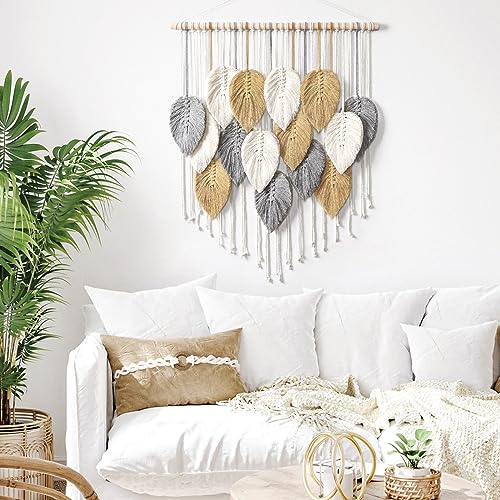 LOMOHOO Macrame Wall Hanging Leaves Boho Wall Decor Bohemian Handmade Woven Wall Art Decoration for Bedroom Living Room Apartment Dorm Gallery Perfect Handmade Gift Ideas 23.6" W x 30.7" L - color: 23.6" W x 30.7" L