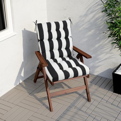Magpie Fabrics Indoor Outdoor Tufted High Back Chair Cushion Set of 2, Waterproof All-Weather Deep Seating Rocking Chair Patio Chaise Lounge Sun Lounger Chair Cushions (Black White) - color: Black White