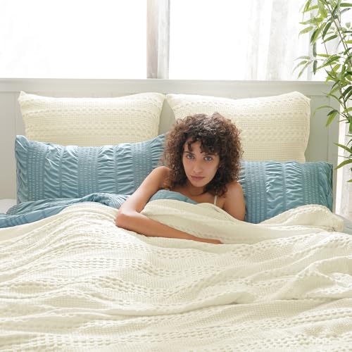 PHF Waffle Weave Pillow Covers 24" x 24", 2 Pack 100% Cotton Square Pillow Shell for Bedding Decor, No Insert, Luxury Aesthetic Soft Cushion Cases for Bedroom Decor, Cannoli Cream - color: Cannoli Cream, size: 24" x 24" (Pack of 2)