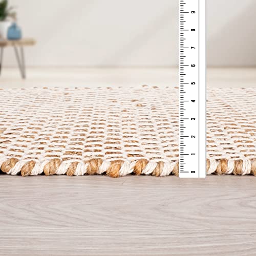 Ramanta Home Jute Cotton Rug 24x36 Inches Natural White, Handwoven Small Farmhouse Honeycomb Artistic Design Floor Rugs for Kitchen, Bedroom, Living Room, Entrance | Accent Reversible for Home Décor - color: Natural, size: 24x36 Cotton Jute Rugs