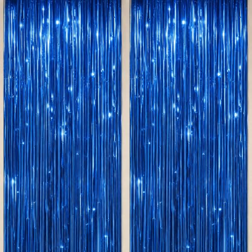 DECOCKRAT 2 Pack Foil Fringe Backdrop - Royal Blue Shiny Tinsel Curtains for Party Decoration/Photo Booth Props - 3.3x6.6 FT Metallic Foil Backdrop for Birthday, Wedding, Graduation, Christmas. - color: Royal Blue