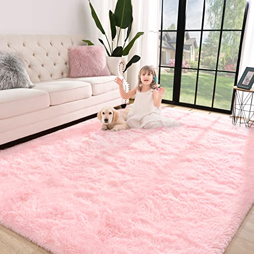 Jelymark Super Soft Shaggy Rug for Bedroom, 4x5.9 Feet Fluffy Carpet for Living Room, Fuzzy Indoor Plush Area Rug for Home Decor, Furry Floor Rugs for Dorm, Kids Nursery Rug for Girls, Pink - color: Baby Pink, size: 4' x 6' (Rectangular)