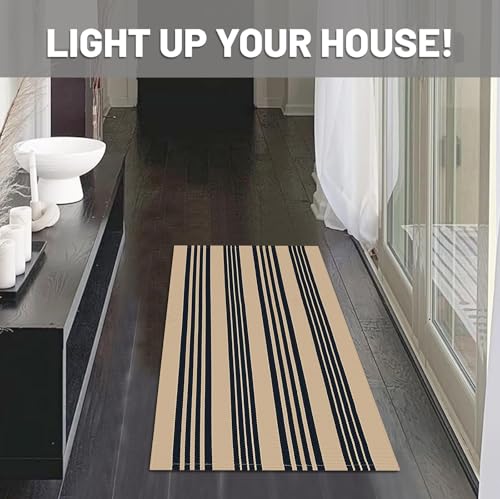 IOHOUZE Black and Tan Striped Rug 2'x3' Front Door Rugs Outdoor, Small Washable Area Rug for Front Porch, Spring Summer Welcome Mats Outdoor Indoor, Doormat for Entryway Porch Entrance - color: Black and Tan Stripe, size: 2' x 3' (Rectangular)