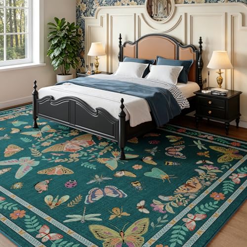 Unirea 5x7 Dark Blue Living Room Bedroom Area Rug, Large Washable Non Slip Rug for Dining Room Under Table, Kids Room, Home Office, Thin Soft Boho Stain Resistant Insect Bug Rug, Low Pile Carpet - color: Dark Blue, size: 5'x7'