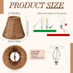 Set of 6 Rattan Lamp Shade Natural Rattan Clip-on Chandelier Lampshade Mini Handmade Woven Vintage Boho Farmhouse Wicker Table Light Cover for Candle Bulb (Round)