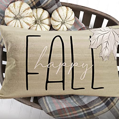 Happy Fall Maple Leaf Throw Pillow Covers 12x20 Inch Autumn Leaves Farmhouse Decorations Pillow Cases Seasonal Greetings Cotton Linen Cushion Cover for Thanksgiving Day - color: Happy Fall Leaves