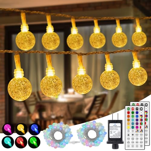 OMIKA Globe Outdoor String Lights Plug in, Connectable 66ft 120LED Crystal Ball Light Waterproof Remote, 24 Colors Decorative Lights for Patio Umbrella Tent Garden Eaves Party Indoor Christmas Décor - color: Color Changing, size: 66ft 120LED