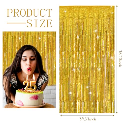 3 Pack Gold Foil Tinsel Backdrop Curtain Birthday Decorations Streamers for Dance Party Photo Booth Props Bachelorette Christmas Halloween New Years Eve Party Supplies - color: Gold