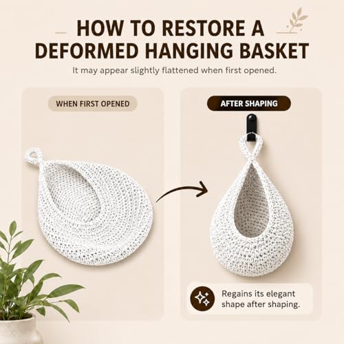 Boho Decor Hanging Fruit Baskets for Kitchen, 3 Pack Handwoven Teardrop Wall Hanging Baskets with Hooks, Storage for Fruits, Onions, Vegetables & Potatoes, 3 Sizes for Home, White - color: White
