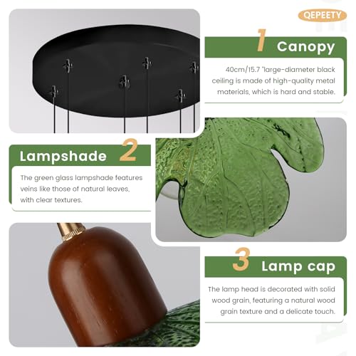 Long Chandelier for High Ceilings Flower Pendant Light 6-Lights Modern Black Chandelier Green Hanging Flush Mount Lighting Fixtures for Spiral Staircase Foyer Entryway Living - color: Green, 6 Lights