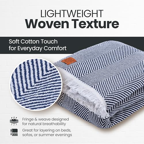 Gold Case Throw Blanket for Bed - 100% Recycled Turkish Cotton Blanket - Elegant Lightweight Soft Throw Blankets for Bed & Living Room - Queen Size Cozy Blankets - 90x90 - Navy Blue - color: Elegant Navy Blue, size: 90x90"