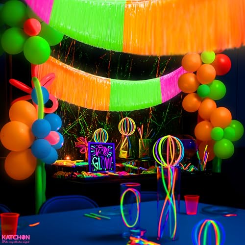 KatchOn, Neon Fringe Banner – 8.2 Feet, Pack of 2 | Neon Banner for Rave Party Decorations, Glow Parties Glow in The Dark Streamers for Birthday, Bachelorette Party - color: Neon