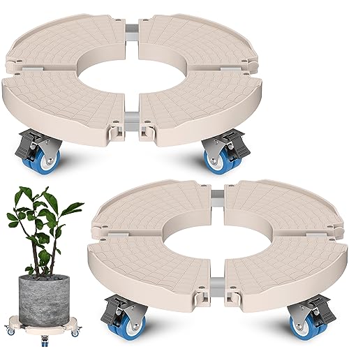 Goovilla Plant Stand with Wheels Heavy Duty, 2Pack Adjustable 15-22 Plant Caddy with Lockable Caster Wheels 440LBS, Rolling Plant Stand/Dolly/Roller for Indoor Outdoor Large Planter, Flower Pot,Beige - color: Beige