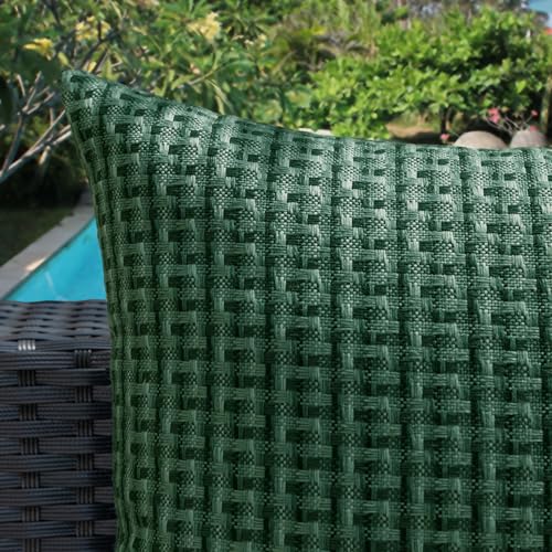 Kevin Textile Outdoor Waterproof Throw Pillow Covers Pack of 2 Farmhouse Decorative Cushion Covers for Garden Patio Tent Balcony Bench Couch Sofa 18x18 Inch, Dark Green - color: Dark Green, size: 18" x 18" (Pack of 2)