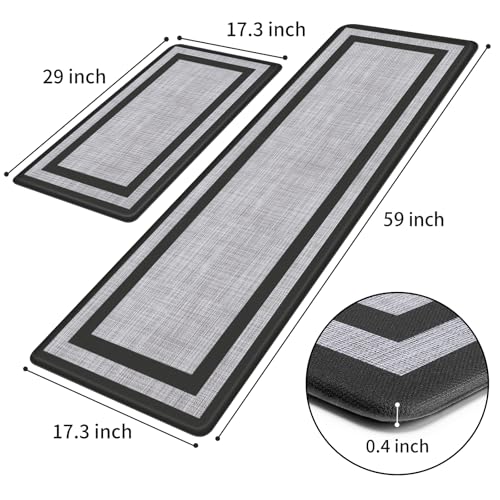 Mattitude Kitchen Mats Set of 2 Cushioned Rugs Anti-Fatigue Mats for Kitchen Floor,Waterproof Non-Slip Mats and Rugs Set for Office,Floor,Laundry 17.3"×29"+17.3"×59",Black - color: Black Frame, size: 17.3" x 59 "+ 17.3" x 29 "--0.40 inches
