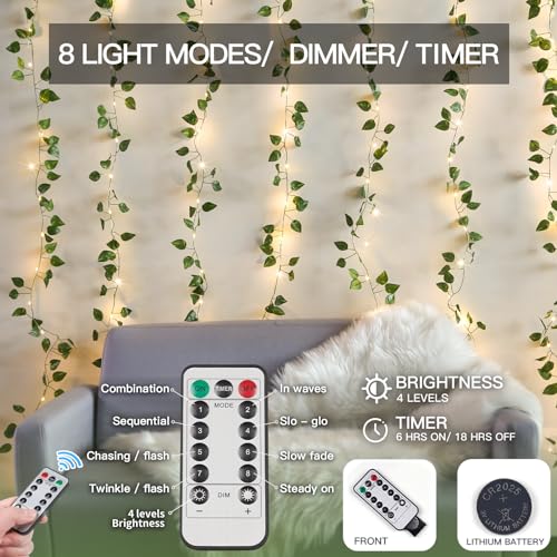 suddus Vines with Lights, 200 LED Fairy Lights with Vines, Pothos Curtain String Lights with Remote for Bedroom, Dorm, Wedding, Party, Wall, Indoor, Outdoor Decor, 6.5ft x 6.5ft - color: Pothos, size: USB-200led