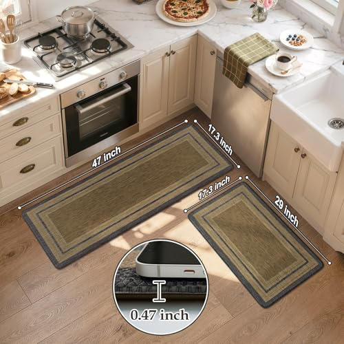 KIMODE Anti Fatigue Kitchen Mats 17"x47"+17"x29", Farmhouse Kitchen Rugs Sets of 2, Non Slip Kitchen Mats for Floor, Cushioned Comfort Standing Mats for Home Deocr Sink Laundry Office Desk Grey/Brown - color: Grey/Brown, size: 17.3" x 47 "+ 17.3" x 29 "--