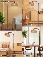 Brilvibera Boho Floor Lamp with Remote – Bronze Tall Lamp with Stepless Dimmable Bulb and Adjustable Rattan Shade for Living Room, Bedroom, Office - style: Bronze Rattan Standing Floor Lamp