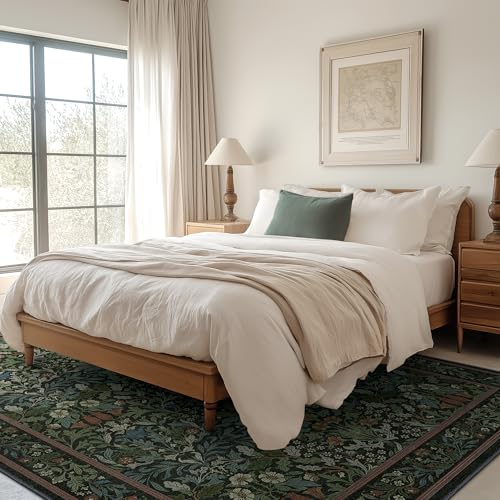 Bavni Floral Dark Green Area Rugs 6x9, Vintage Boho Carpet Machine Washable, Non Slip Soft Low Pile Thin Rug for Bedroom, Living Room, Dining Room, Nursery - color: Dark Green, size: 6' x 9' (Rectangular)
