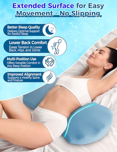 Fledano Lumbar Support Pillow for Bed – Memory Foam Lower Back Pain Relief Pillow for Sleeping, Ergonomic Lumbar Pillow for Side & Back Sleepers, Sciatica & Hip Pain Relief, Washable Cooling Cover - color: 02-blue(upgraded Cool Cover)