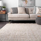 Nuloom Daniela Off-White, 6' Square, Handmade, Jute, Tassel, Soft and Textured, High Traffic, Stain Resistant, Easy Clean, Durable Area Rug for Bedroom, Living Room, Dining Space, Foyer, Entryway - color: Off White, size: 6' x 6' (Rectangular)