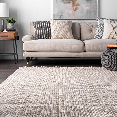 Nuloom Daniela Off-White, 6' Square, Handmade, Jute, Tassel, Soft and Textured, High Traffic, Stain Resistant, Easy Clean, Durable Area Rug for Bedroom, Living Room, Dining Space, Foyer, Entryway - color: Off White, size: 6' x 6' (Rectangular)