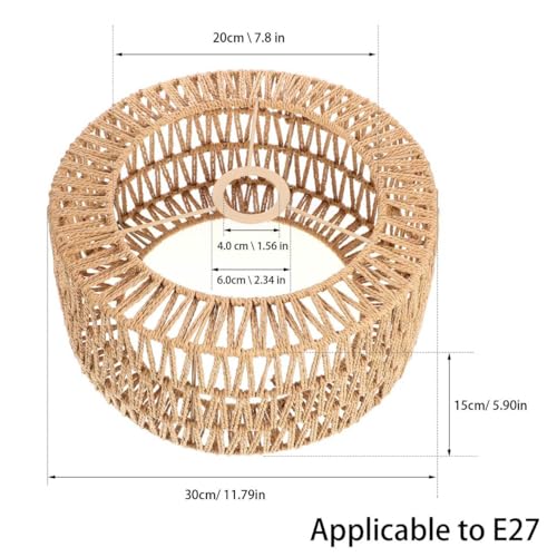 BESTOYARD Straw Rope Lampshade Woven Ceiling Light Cover 11.81X5.90In Rustic Pendant Lamp Shade Replacement for Indoor Home Bar Tea Room Decor