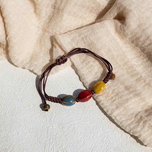 Handmade Green Boho Bracelets for Women, Bohemian Ceramic Beads Bracelets for Friends, Trendy Porcelain Stone Beaded Bracelets for Sisters - color: Multi and Green