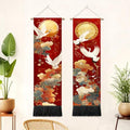 seewan 2 Pack Long Vertical Wall Tapestry, Boho Nature Landscape & Floral Aesthetic Wall Hanging for Bedroom Living Room Home Decor, Long Narrow Art Tapestry with Sunrise Mountain Botanical Designs, 13" × 51" (Orient Golden Festive, 13"Wx51"H, Unframed) -