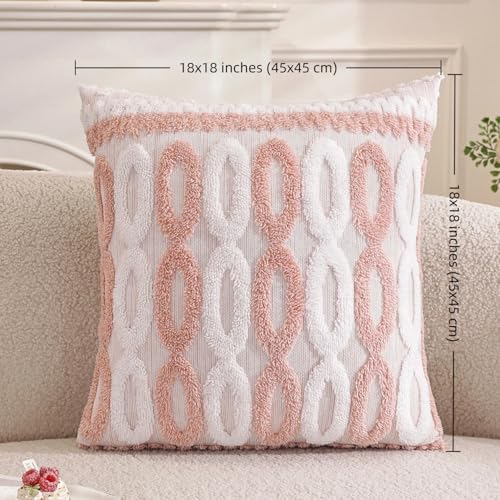 Plush Boho Decorative Throw Pillow Covers Set of 2 Faux Fur Geometric Tufted Pillow Covers Home Decor for Couch Modern Accent Neutral Living Room Pink - color: Pink